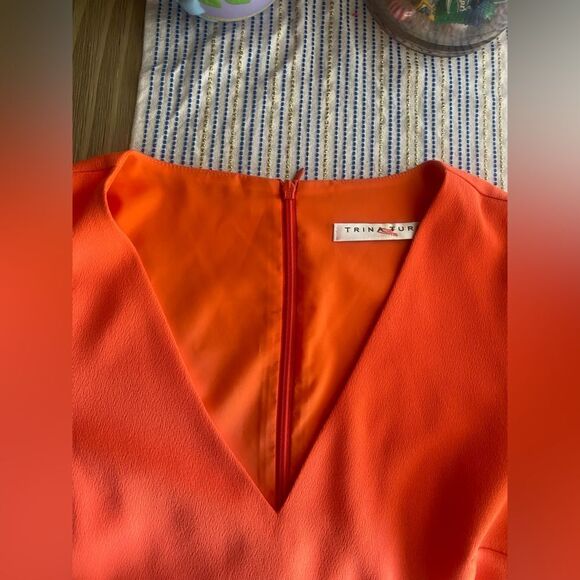 Trina Turk womens Mini Dress Orange 3/4 Balloon Sleeve Embroidered V Neck Small - Picture 5 of 13